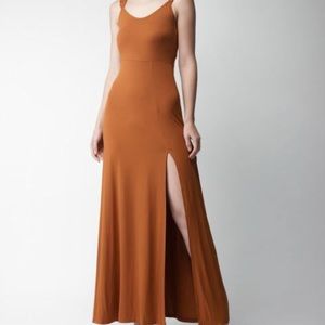 Ruffle sleeve maxi dress in rust